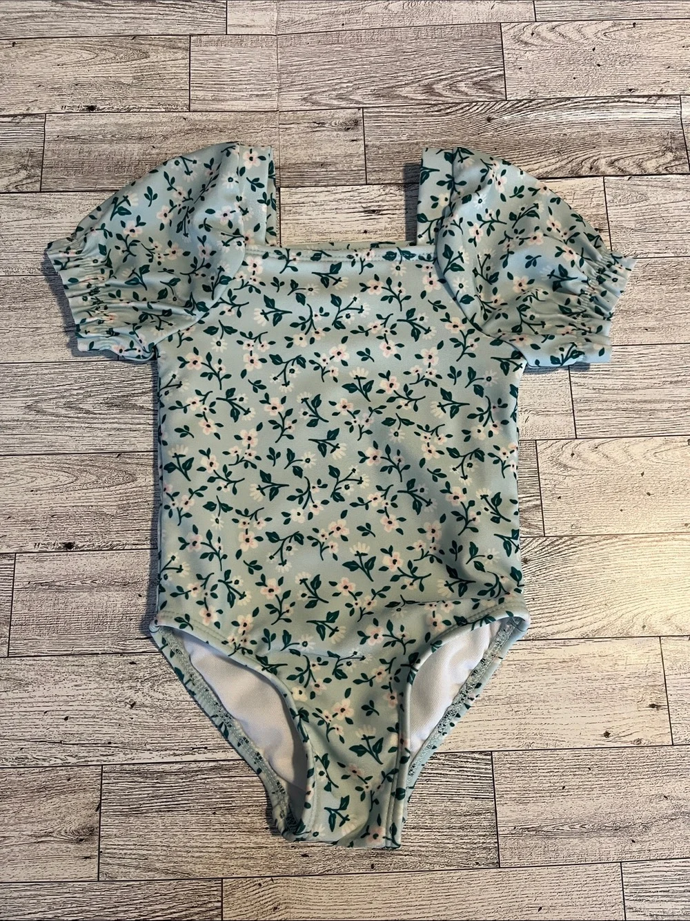 Cat & Jack Baby Floral Puff Sleeve Swimsuit Size 12 Months
